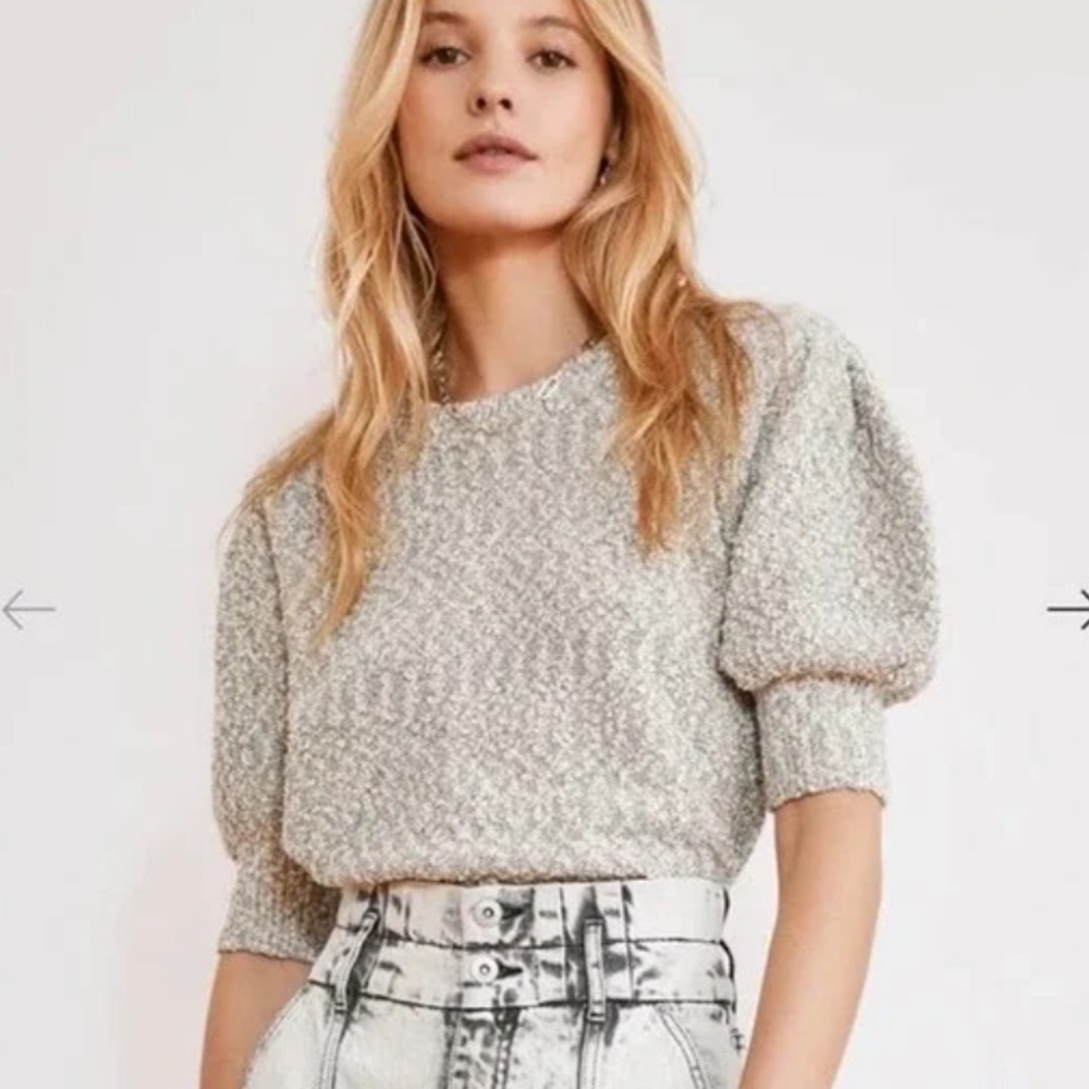 Something Navy Lila Puff Sleeve Boucle Ivory Knit Small